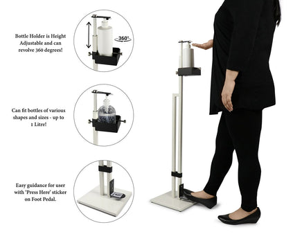 Lirash Touch Free Hand Sanitiser Dispenser Station Floor Stand Foot Operated - White Black Furniture Kings Warehouse 