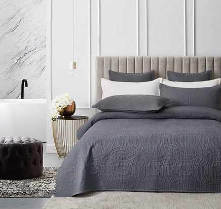 Lisbon Quilted 3 Pieces Embossed Coverlet Set-queen/double charcoal Home & Garden Kings Warehouse 