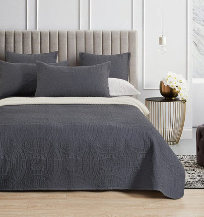 Lisbon Quilted 3 Pieces Embossed Coverlet Set-queen/double charcoal Home & Garden Kings Warehouse 
