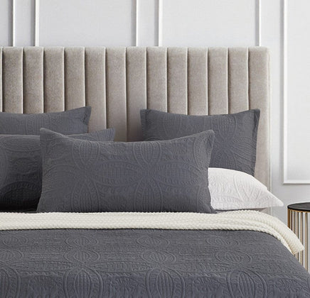 Lisbon Quilted 3 Pieces Embossed Coverlet Set-queen/double charcoal Home & Garden Kings Warehouse 