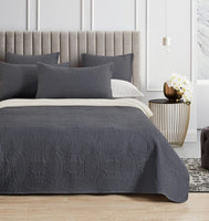 Lisbon Quilted 3 Pieces Embossed Coverlet Set-queen/double charcoal Kings Warehouse 