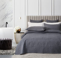 Lisbon Quilted 3 Pieces Embossed Coverlet Set-queen/double charcoal Kings Warehouse 