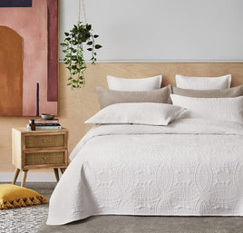 Lisbon Quilted 3 Pieces Embossed Coverlet Set-queen/double white Home & Garden Kings Warehouse 