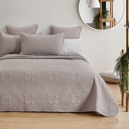 Lisbon Quilted 3 Pieces Embossed Coverlet Set-queen/king beige Home & Garden Kings Warehouse 