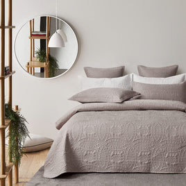 Lisbon Quilted 3 Pieces Embossed Coverlet Set-queen/king beige Home & Garden Kings Warehouse 