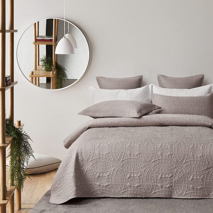 Lisbon Quilted 3 Pieces Embossed Coverlet Set-queen/king beige Home & Garden Kings Warehouse 