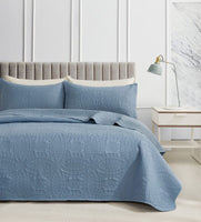 Lisbon Quilted 3 Pieces Embossed Coverlet Set-queen/king blue Kings Warehouse 