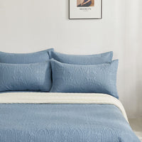 Lisbon Quilted 3 Pieces Embossed Coverlet Set-queen/king blue Kings Warehouse 