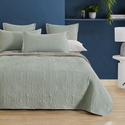 Lisbon Quilted 3 Pieces Embossed Coverlet Set-queen/king sage green Occasions Kings Warehouse 