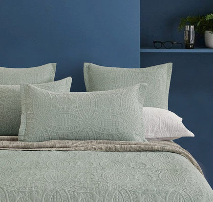 Lisbon Quilted 3 Pieces Embossed Coverlet Set-queen/king sage green Occasions Kings Warehouse 