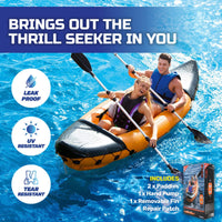 Lite-Rapid 2 Person Kayak Oars Hand Pump Fins Inflatable 3.21m x 88cm Kings Warehouse 