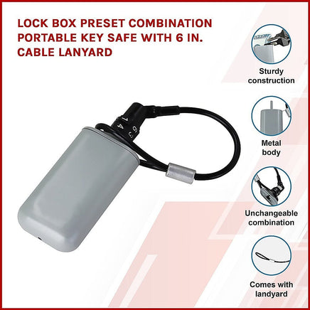 Lock Box Preset Combination Portable Key Safe with 6 in. Cable Lanyard Tools Kings Warehouse 