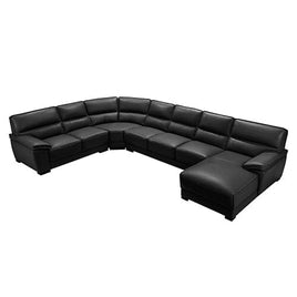 Lounge Set Luxurious 7 Seater Bonded Leather Corner Sofa Living Room Couch in Black with Chaise Furniture Kings Warehouse 
