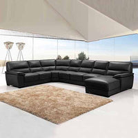 Lounge Set Luxurious 7 Seater Bonded Leather Corner Sofa Living Room Couch in Black with Chaise Furniture Kings Warehouse 