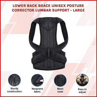 Lower Back Brace Unisex Posture Corrector Lumbar Support - Large Health & Beauty Kings Warehouse 