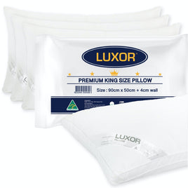 Luxor Australian Made Hotel King Size Pillow with 4cm Wall Four Pack Home & Garden Kings Warehouse 