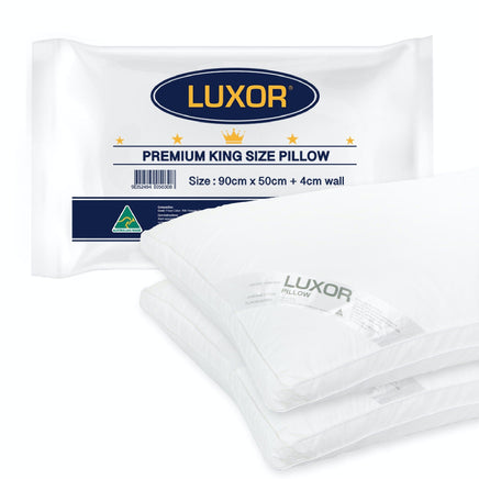 Luxor Australian Made Hotel King Size Pillow with 4cm Wall Twin Pack Home & Garden Kings Warehouse 