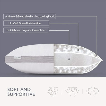 Luxury Bamboo Cooling Twin pack plush down-like pillows Home & Garden Kings Warehouse 