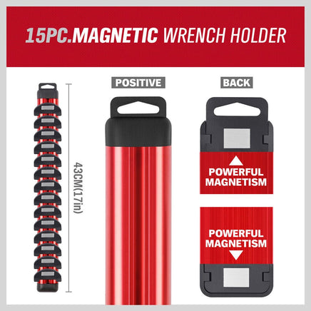 Magnetic Spanner Holder Aluminum 15 Wrench Rack Tool Screwdriver Organizer Red Sports & Fitness Kings Warehouse 
