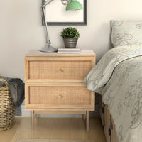 Martina Bedside Table 2 Drawer Storage Cabinet Solid Mango Wood Rattan Kings Warehouse 