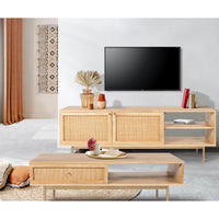 Martina ETU Entertainment TV Unit 147cm Solid Mango Wood Rattan Furniture living room Kings Warehouse 