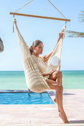 Mayan Legacy Extra Large Outdoor Cotton Mexican Hammock Chair in Cream Colour Home & Garden Kings Warehouse 