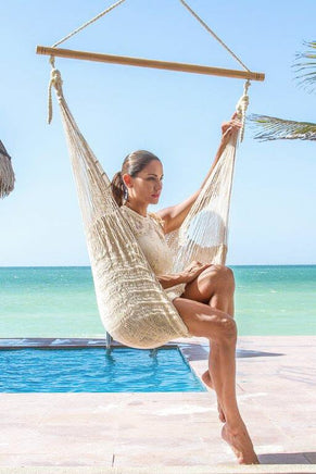 Mayan Legacy Extra Large Outdoor Cotton Mexican Hammock Chair in Cream Colour Home & Garden Kings Warehouse 