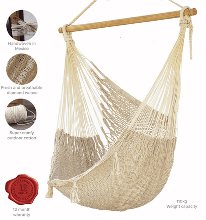 Mayan Legacy Extra Large Outdoor Cotton Mexican Hammock Chair in Cream Colour Home & Garden Kings Warehouse 