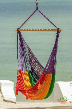 Mayan Legacy Extra Large Outdoor Cotton Mexican Hammock Chair in Rainbow Colour Home & Garden Kings Warehouse 