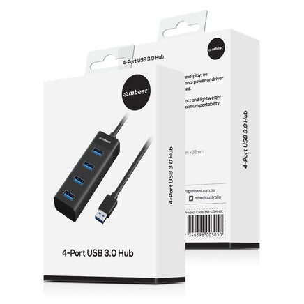 mbeat 4-Port USB 3.0 Hub - Black Electronics Kings Warehouse 