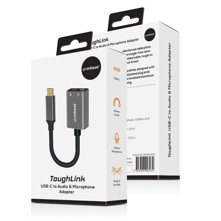 mbeat Elite USB-C to 3.5 Audio and Microphone Adapter - Space Grey Audio & Video Kings Warehouse 
