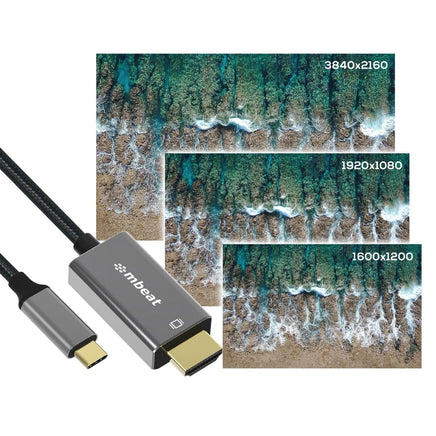 mbeat Tough Link 1.8m 4K USB-C to HDMI Cable - Space Grey Appliances Kings Warehouse 