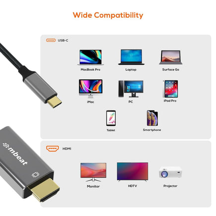 mbeat Tough Link 1.8m 4K USB-C to HDMI Cable - Space Grey Appliances Kings Warehouse 