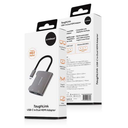 mbeat Tough Link USB-C to Dual 4K HDMI Adapter - Space Grey Gift & Novelty Kings Warehouse 