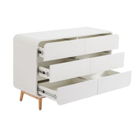 Merlin White Modern Retro Chest of Drawers Cabinet White and Oak Furniture Frenzy Kings Warehouse 