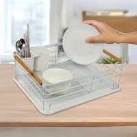 Metal Dish Drying Rack Drainboard Holder Tray Kitchen Plates Cutlery Wood Handle Home & Garden Kings Warehouse 