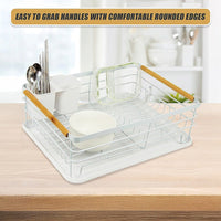 Metal Dish Drying Rack Drainboard Holder Tray Kitchen Plates Cutlery Wood Handle Home & Garden Kings Warehouse 