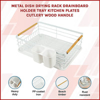 Metal Dish Drying Rack Drainboard Holder Tray Kitchen Plates Cutlery Wood Handle Home & Garden Kings Warehouse 