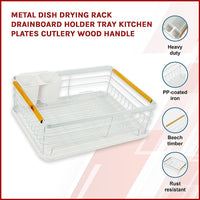 Metal Dish Drying Rack Drainboard Holder Tray Kitchen Plates Cutlery Wood Handle Kings Warehouse 