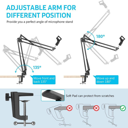 Microphone Radio Broadcasting Stand with 3/8"to 5/8" Screw Adapter and Windscreen Pop Filter Kings Warehouse 