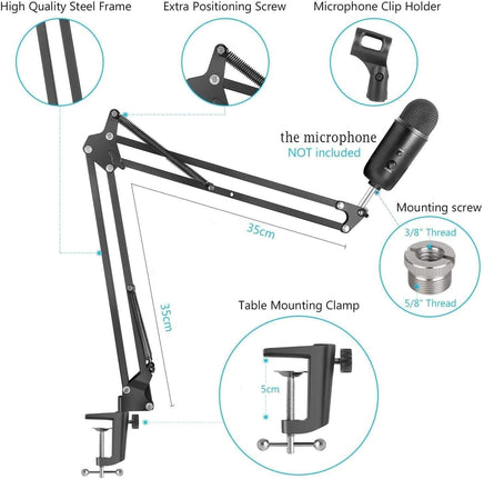 Microphone Radio Broadcasting Stand with 3/8"to 5/8" Screw Adapter and Windscreen Pop Filter Kings Warehouse 