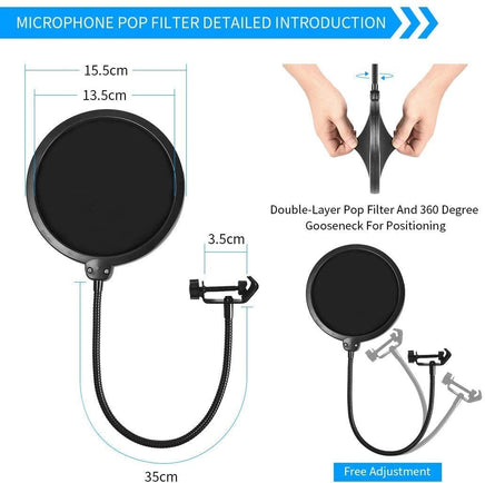 Microphone Radio Broadcasting Stand with 3/8"to 5/8" Screw Adapter and Windscreen Pop Filter Kings Warehouse 