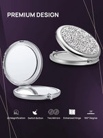 Mini Mix Diamond 1X/2X Magnifying Round Metal Pocket Makeup Mirror (Silver) Kings Warehouse 