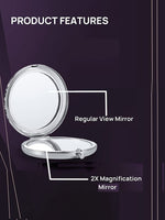 Mini Mix Diamond 1X/2X Magnifying Round Metal Pocket Makeup Mirror (Silver) Kings Warehouse 