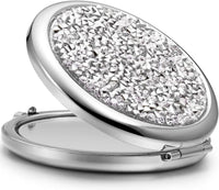 Mini Mix Diamond 1X/2X Magnifying Round Metal Pocket Makeup Mirror (Silver) Kings Warehouse 