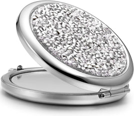 Mini Mix Diamond 1X/2X Magnifying Round Metal Pocket Makeup Mirror (Silver) Kings Warehouse 