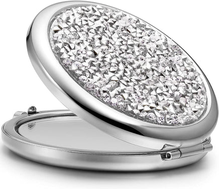 Mini Mix Diamond 1X/2X Magnifying Round Metal Pocket Makeup Mirror (Silver) Kings Warehouse 