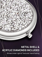 Mini Mix Diamond 1X/2X Magnifying Round Metal Pocket Makeup Mirror (Silver) Kings Warehouse 