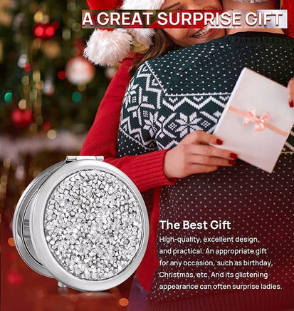 Mini Mix Diamond 1X/2X Magnifying Round Metal Pocket Makeup Mirror (Silver) Kings Warehouse 