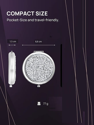 Mini Mix Diamond 1X/2X Magnifying Round Metal Pocket Makeup Mirror (Silver) Kings Warehouse 